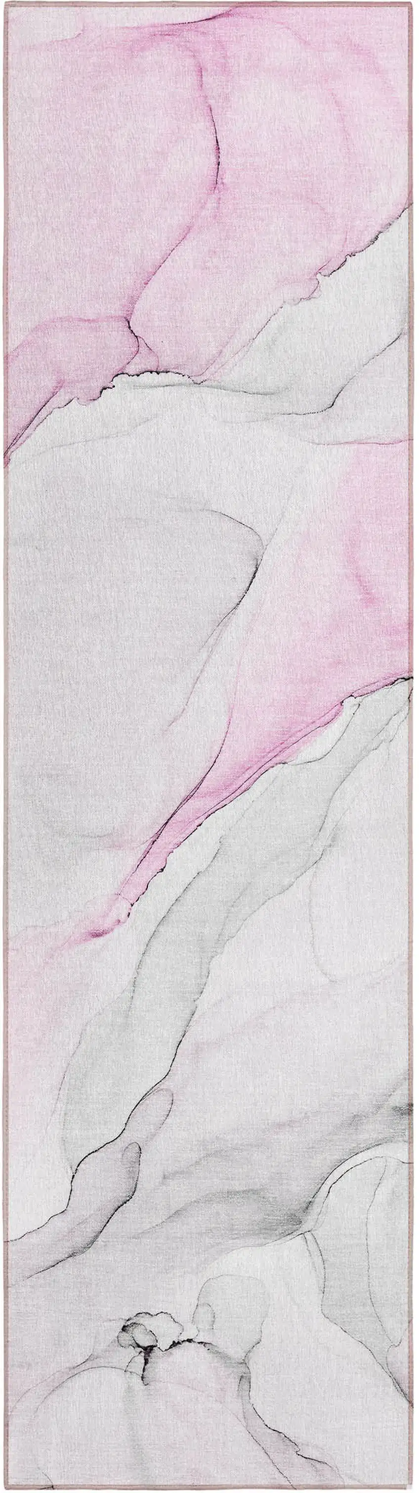 8' Runner Gray and Pink Abstract Washable Non Skid Indoor Outdoor Runner Rug Photo 2