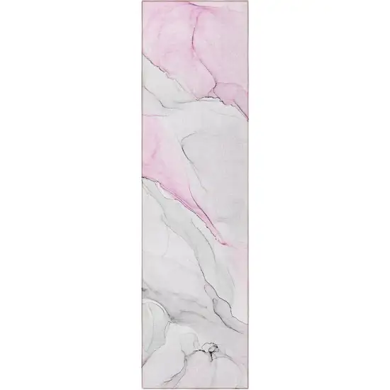 Gray and Pink Abstract Washable Non Skid Indoor Outdoor Runner Rug Photo 5