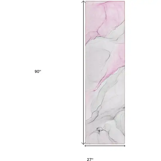 Gray and Pink Abstract Washable Non Skid Indoor Outdoor Runner Rug Photo 3