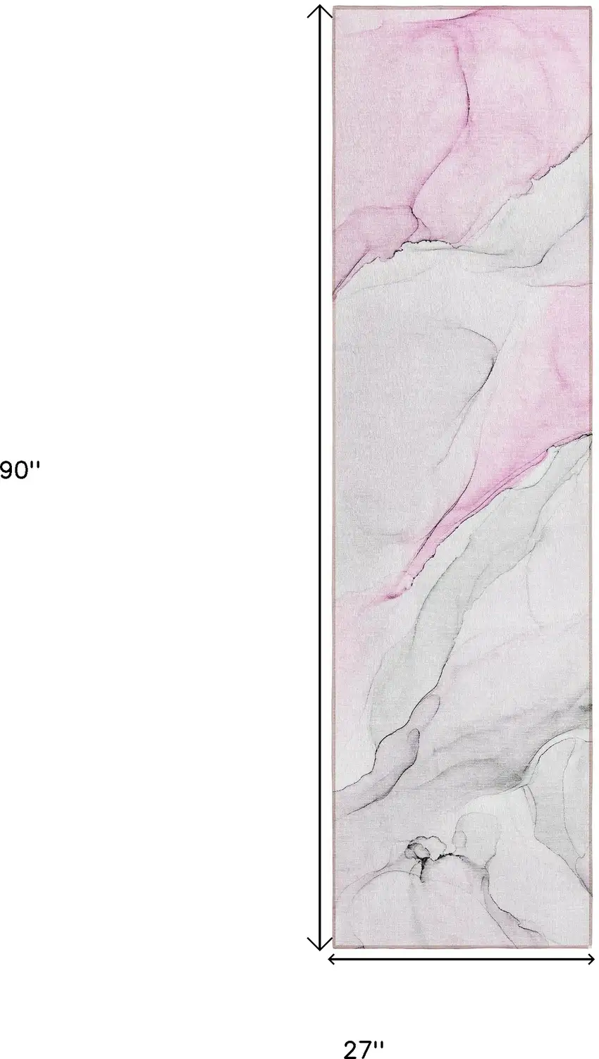 Gray and Pink Abstract Washable Non Skid Indoor Outdoor Runner Rug Photo 3