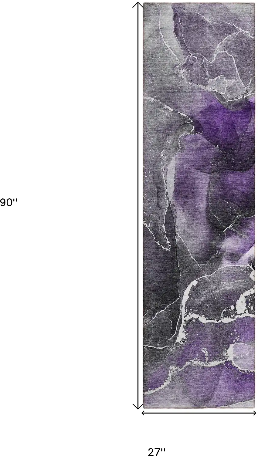 Gray and Purple Abstract Washable Non Skid Indoor Outdoor Runner Rug Photo 3