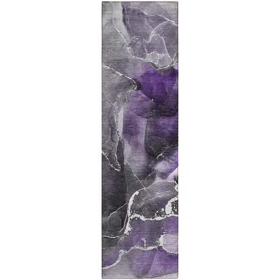 8' Runner Gray and Purple Abstract Washable Non Skid Indoor Outdoor Runner Rug Photo 2