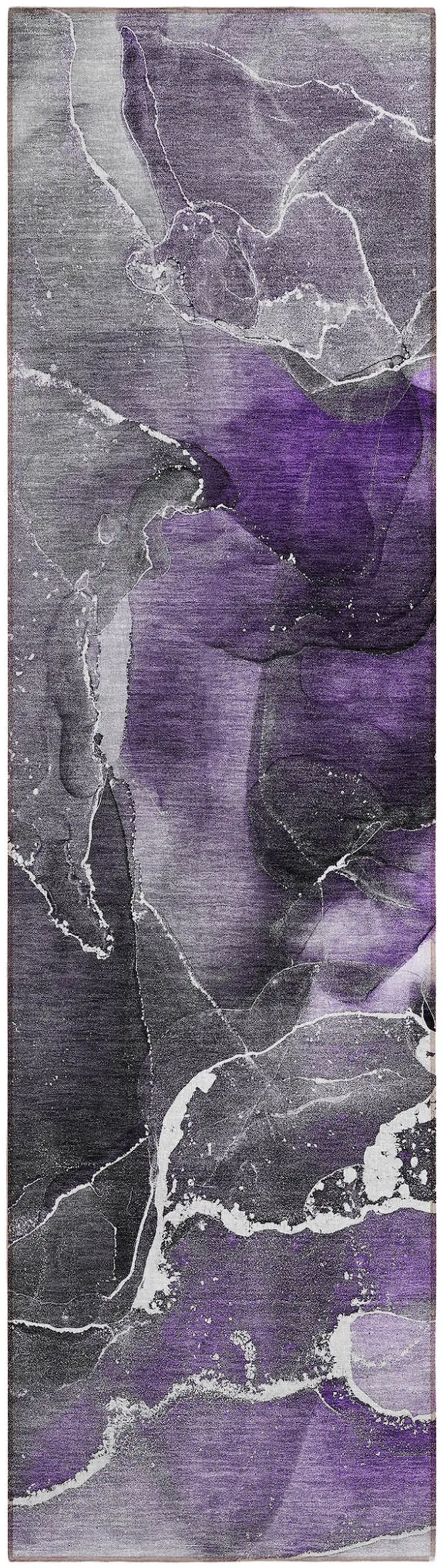 8' Runner Gray and Purple Abstract Washable Non Skid Indoor Outdoor Runner Rug Photo 2