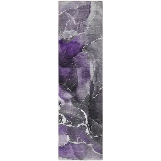 Gray and Purple Abstract Washable Non Skid Indoor Outdoor Runner Rug Photo 4