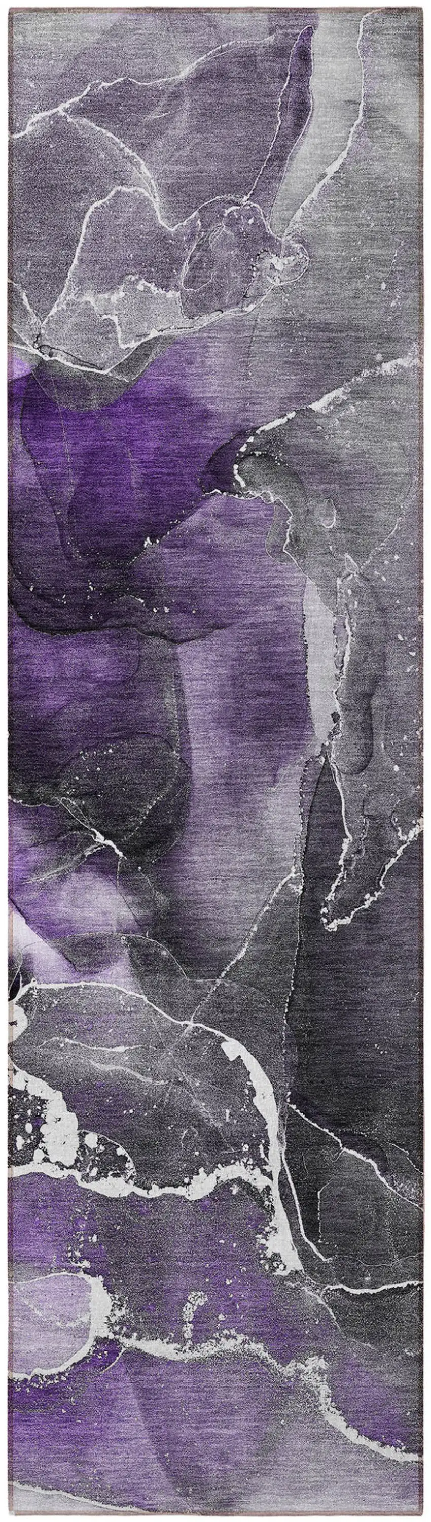 Gray and Purple Abstract Washable Non Skid Indoor Outdoor Runner Rug Photo 4
