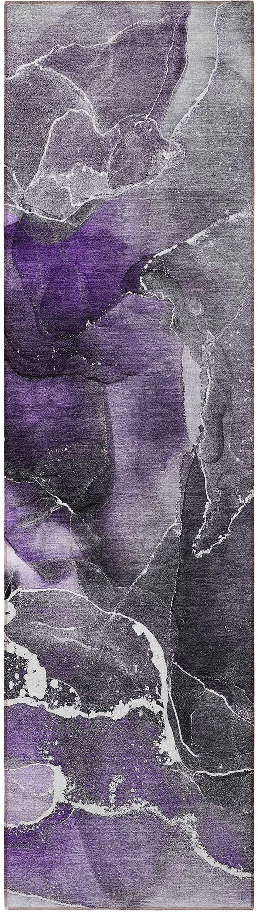 Gray and Purple Abstract Washable Non Skid Indoor Outdoor Runner Rug Photo 4