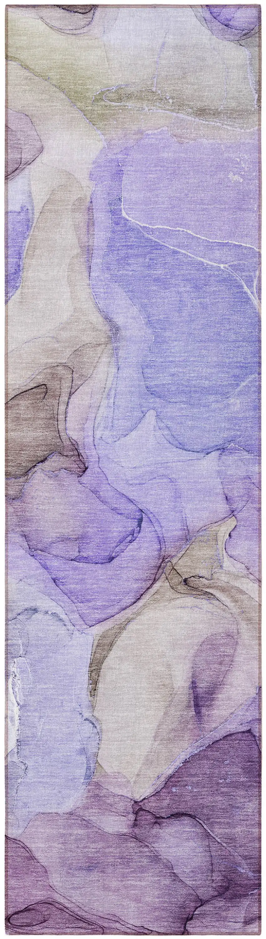 8' Runner Gray and Purple Abstract Washable Non Skid Indoor Outdoor Runner Rug Photo 4