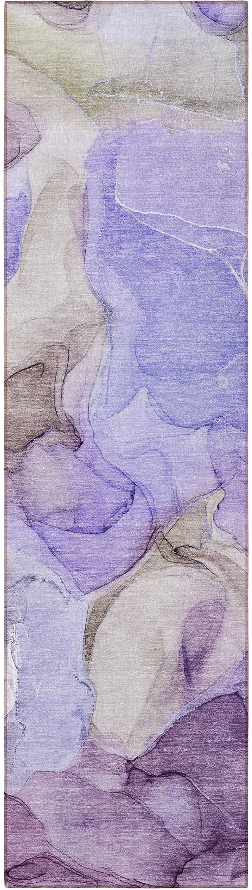 8' Runner Gray and Purple Abstract Washable Non Skid Indoor Outdoor Runner Rug Photo 5
