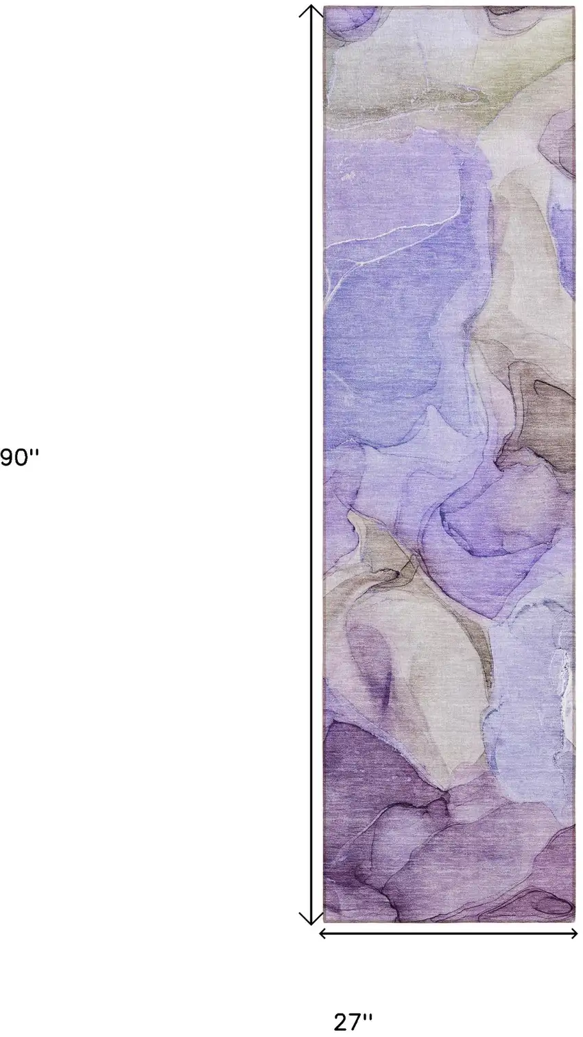 Gray and Purple Abstract Washable Non Skid Indoor Outdoor Runner Rug Photo 3
