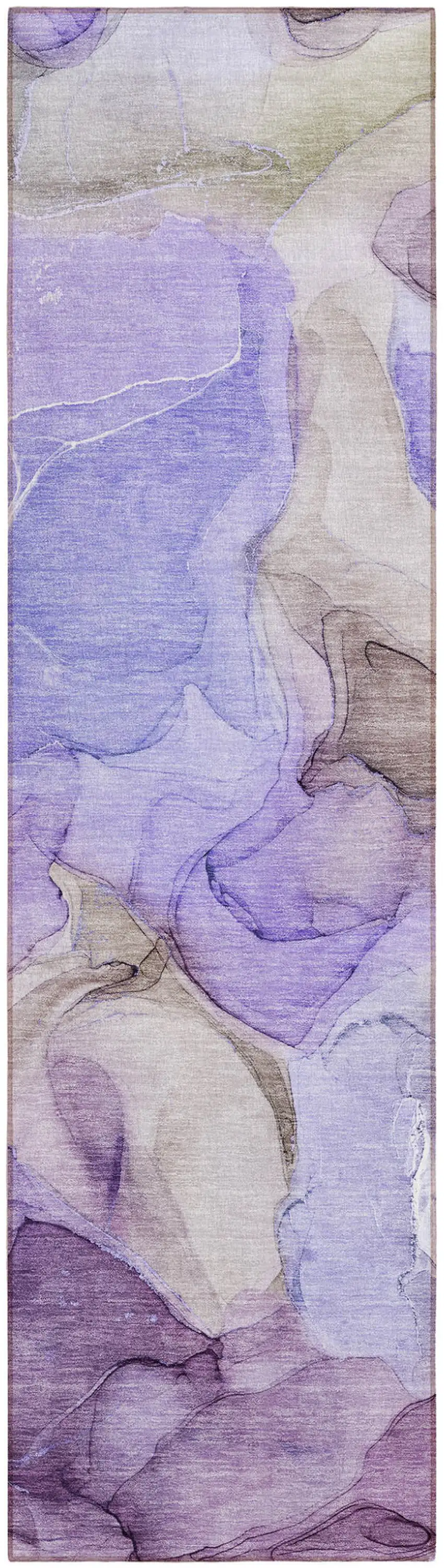 Gray and Purple Abstract Washable Non Skid Indoor Outdoor Runner Rug Photo 2