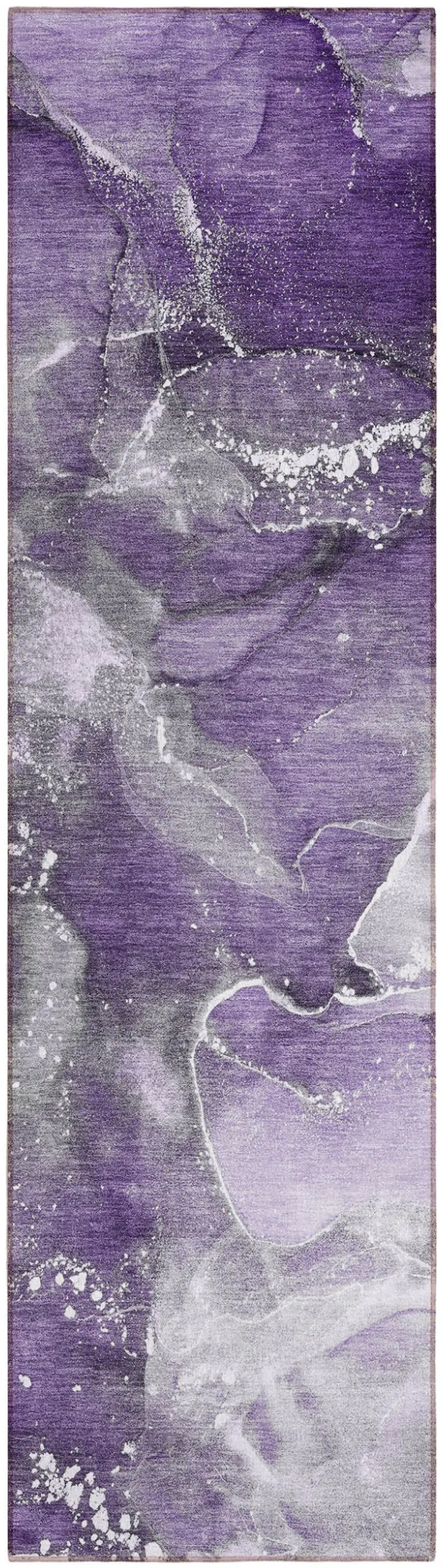 8' Runner Gray and Purple Abstract Washable Non Skid Indoor Outdoor Runner Rug Photo 2
