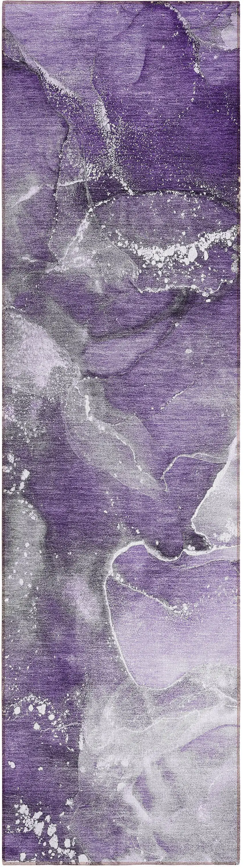 8' Runner Gray and Purple Abstract Washable Non Skid Indoor Outdoor Runner Rug Photo 2