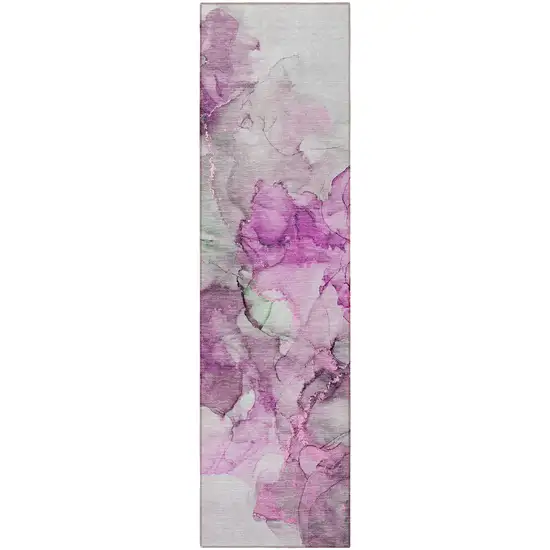 8' Runner Gray and Purple Abstract Washable Non Skid Indoor Outdoor Runner Rug Photo 5