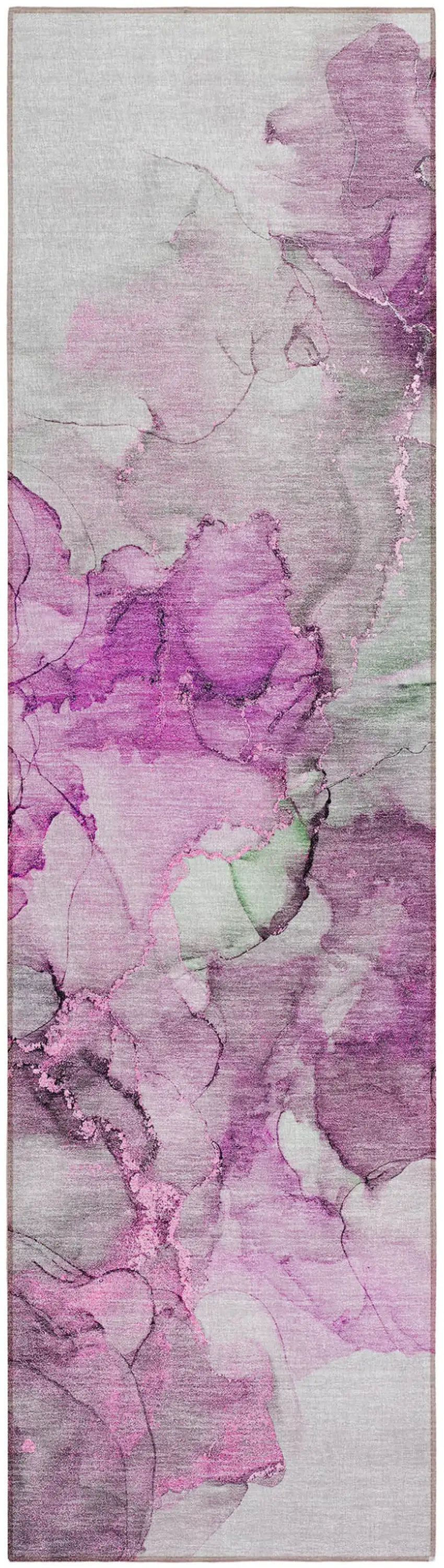 8' Runner Gray and Purple Abstract Washable Non Skid Indoor Outdoor Runner Rug Photo 2