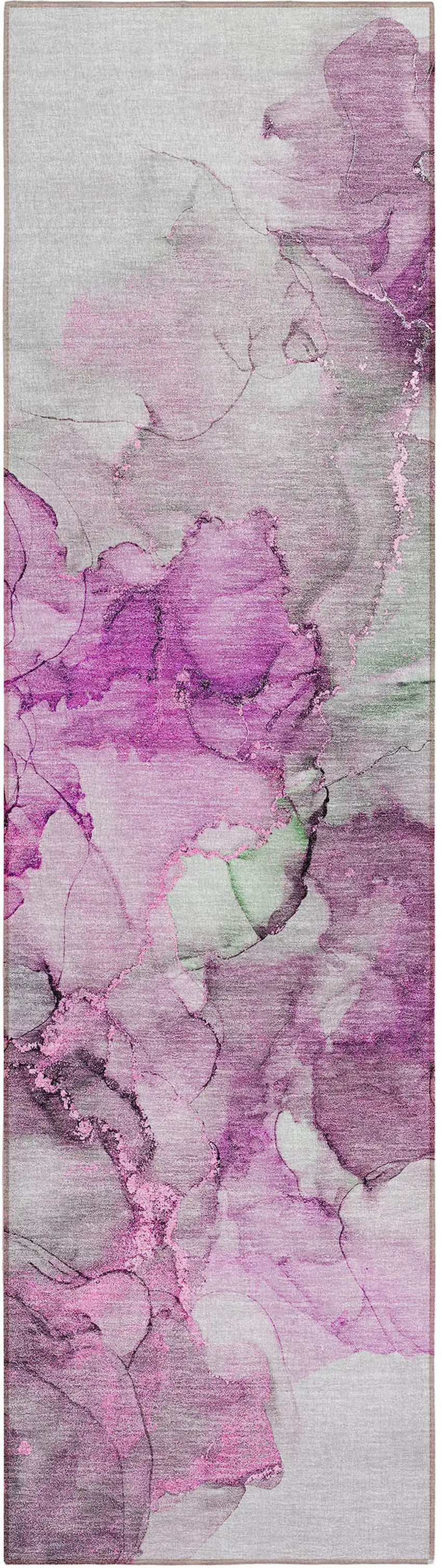 8' Runner Gray and Purple Abstract Washable Non Skid Indoor Outdoor Runner Rug Photo 2