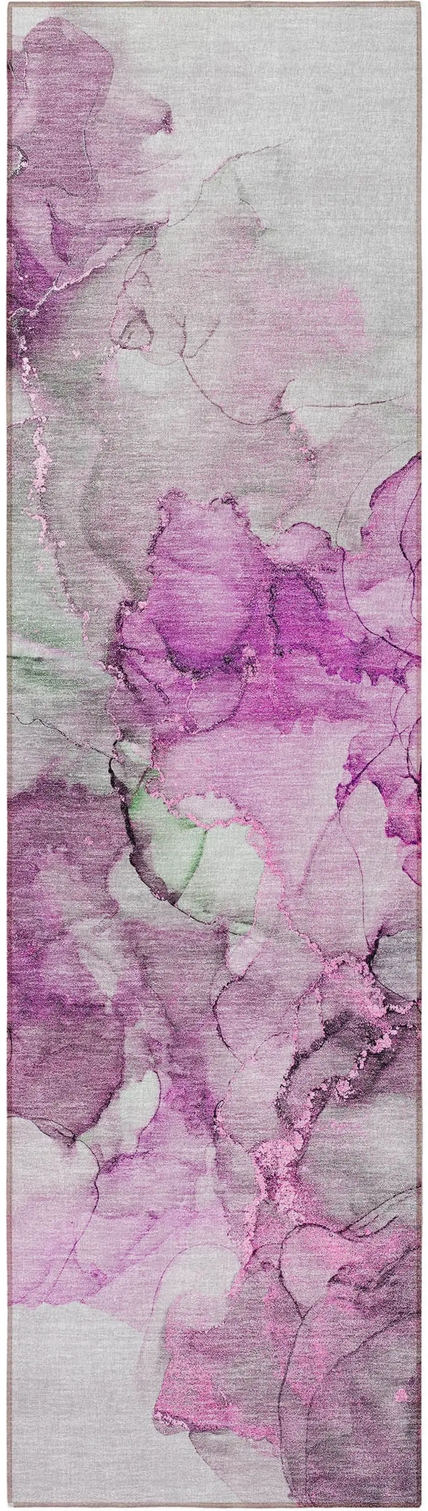 8' Runner Gray and Purple Abstract Washable Non Skid Indoor Outdoor Runner Rug Photo 4