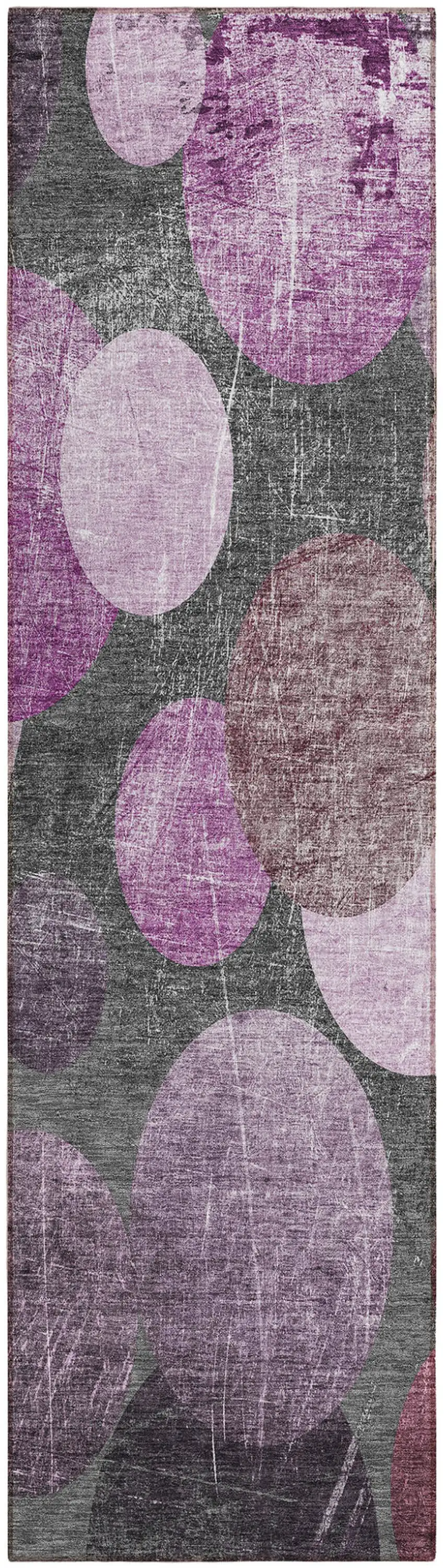 Gray and Purple Abstract Washable Non Skid Indoor Outdoor Runner Rug Photo 2