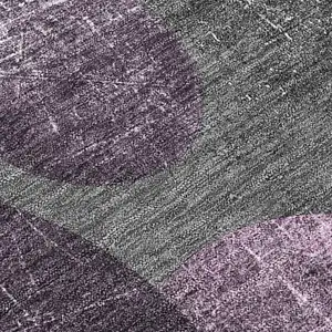 Photo of 8' Runner Gray and Purple Abstract Washable Non Skid Indoor Outdoor Runner Rug
