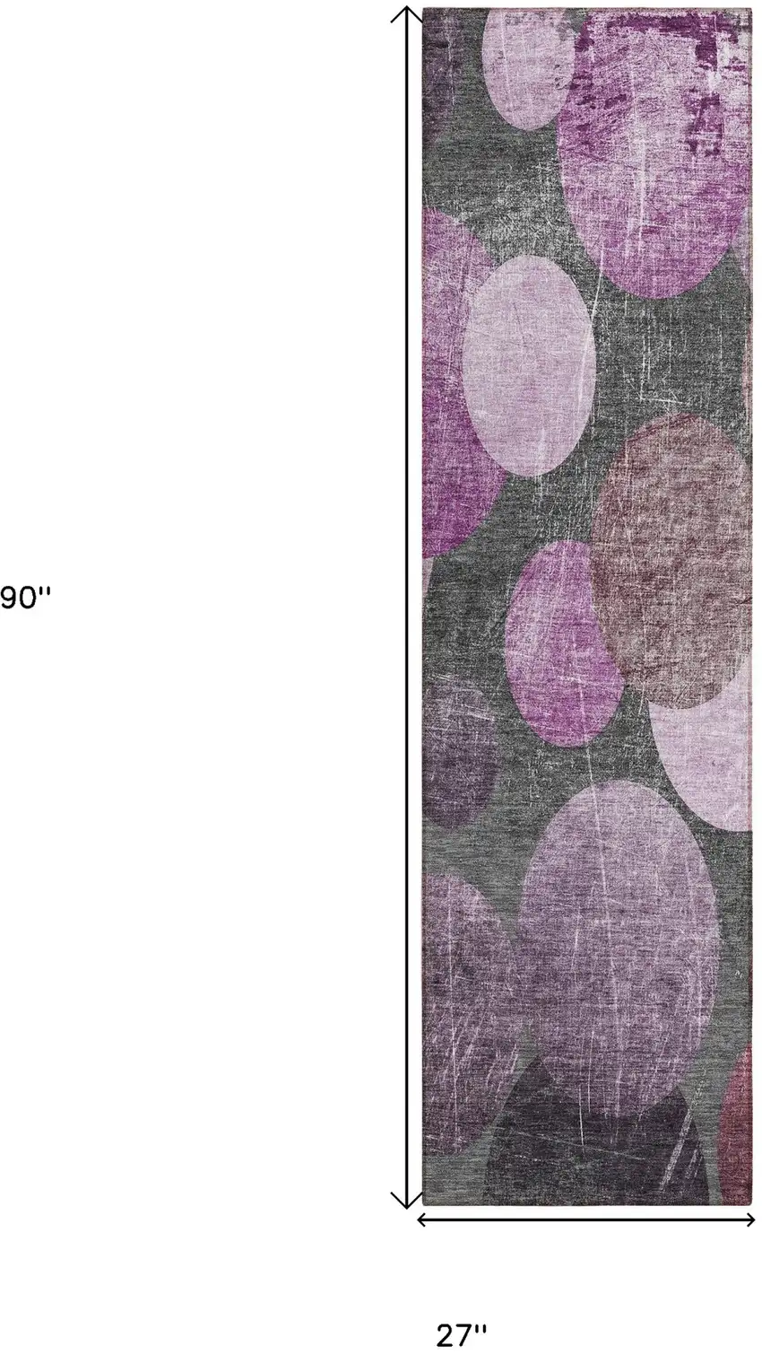 Gray and Purple Abstract Washable Non Skid Indoor Outdoor Runner Rug Photo 3