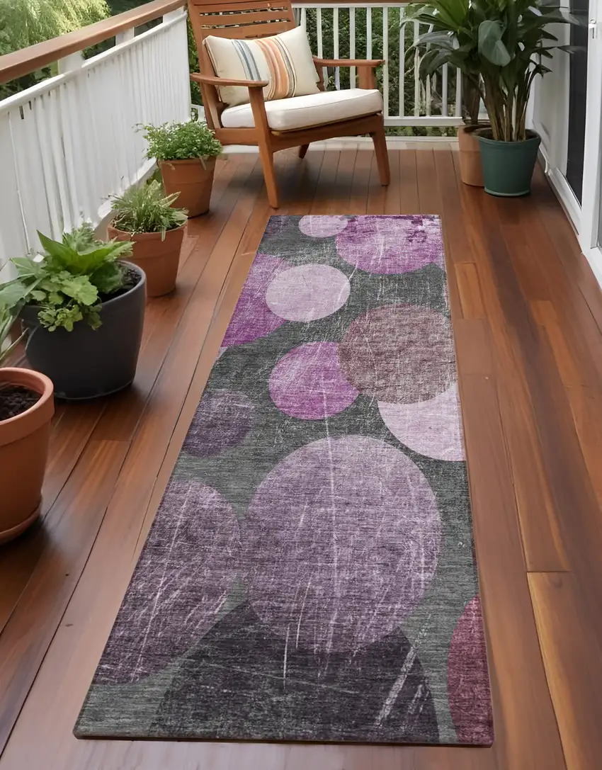 Gray and Purple Abstract Washable Non Skid Indoor Outdoor Runner Rug Photo 1