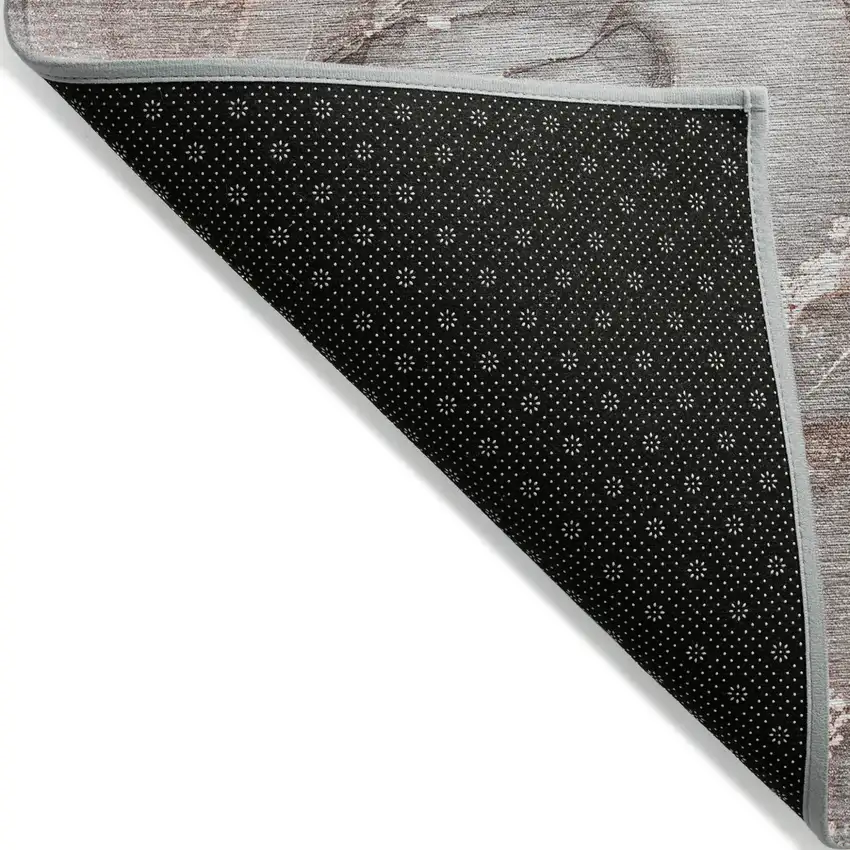 8' Runner Gray and Red Abstract Washable Non Skid Indoor Outdoor Runner Rug Photo 6