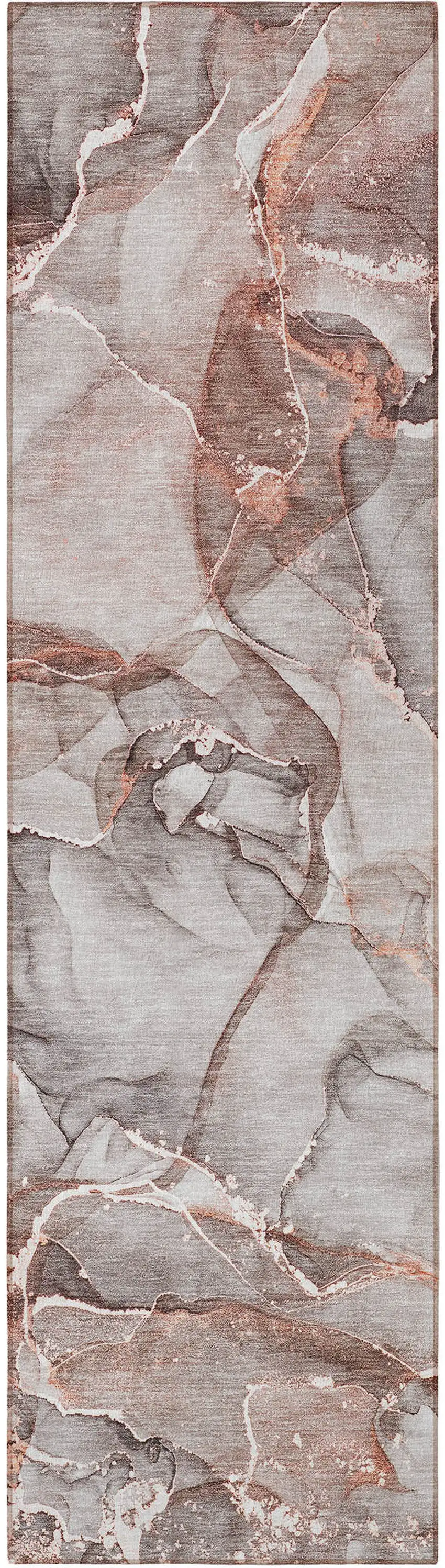 8' Runner Gray and Red Abstract Washable Non Skid Indoor Outdoor Runner Rug Photo 4