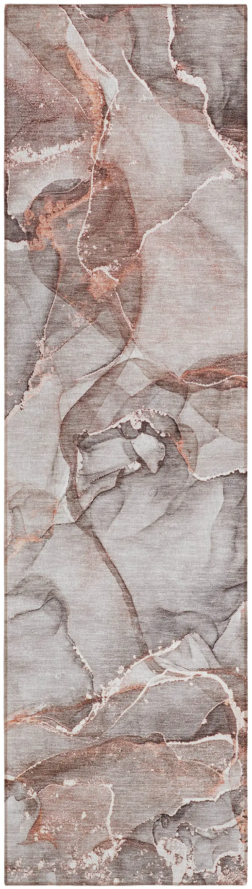 8' Runner Gray and Red Abstract Washable Non Skid Indoor Outdoor Runner Rug Photo 2