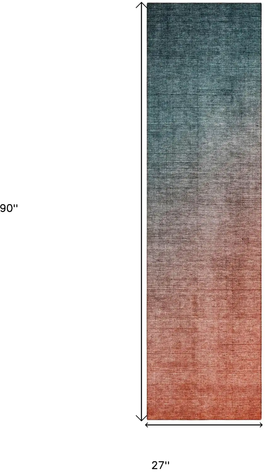 Gray and Red Orange Ombre Washable Non Skid Indoor Outdoor Runner Rug Photo 3