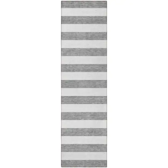 Gray and White Striped Washable Non Skid Indoor Outdoor Runner Rug Photo 5