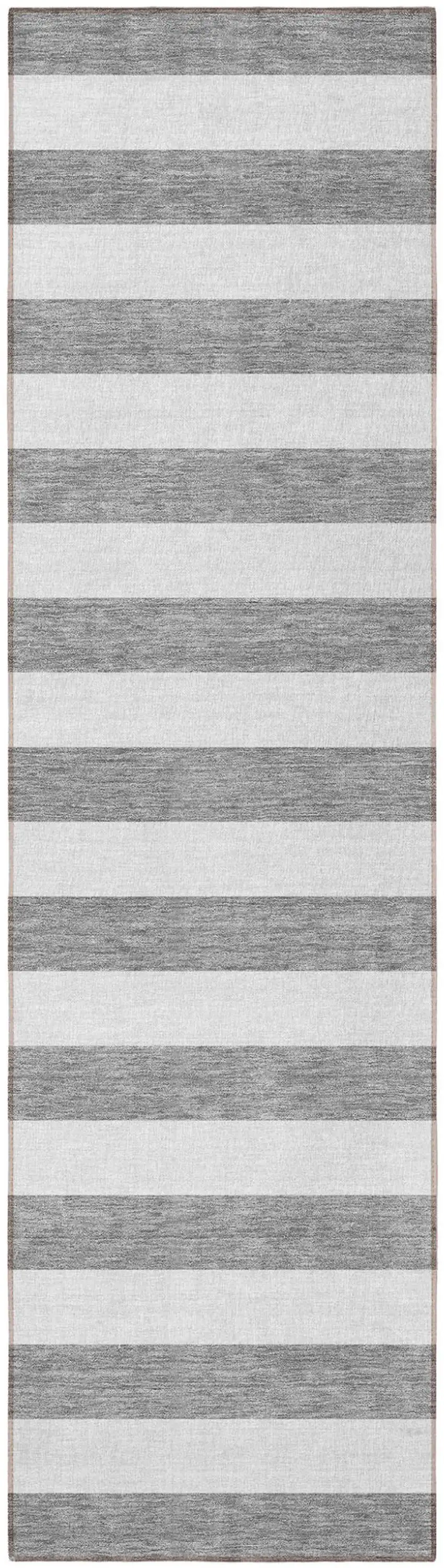 Gray and White Striped Washable Non Skid Indoor Outdoor Runner Rug Photo 5