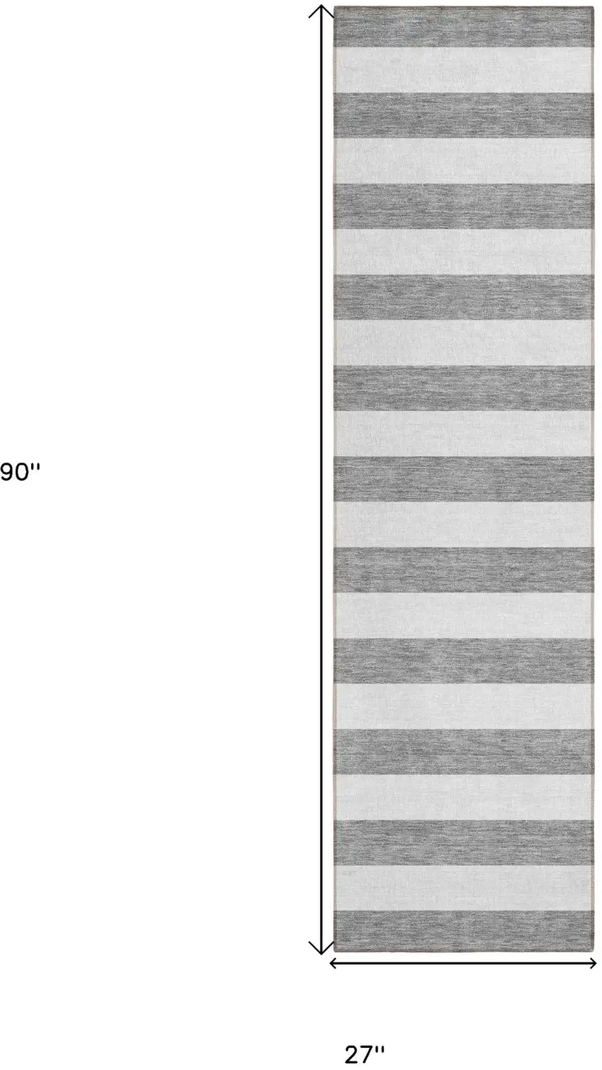 Gray and White Striped Washable Non Skid Indoor Outdoor Runner Rug Photo 3