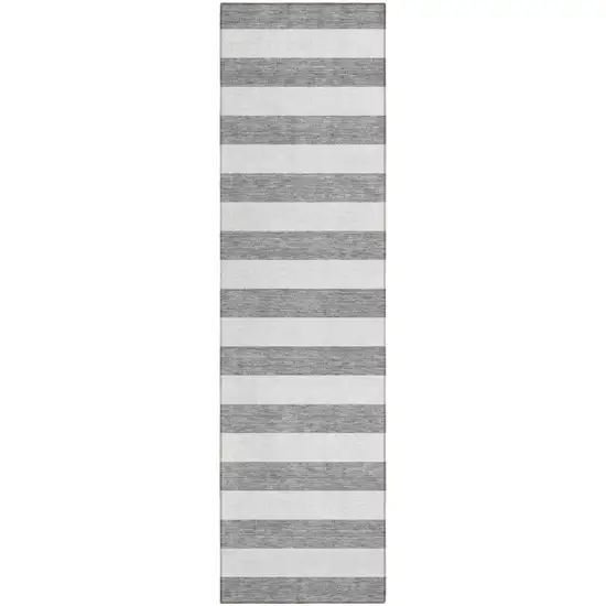 Gray and White Striped Washable Non Skid Indoor Outdoor Runner Rug Photo 2