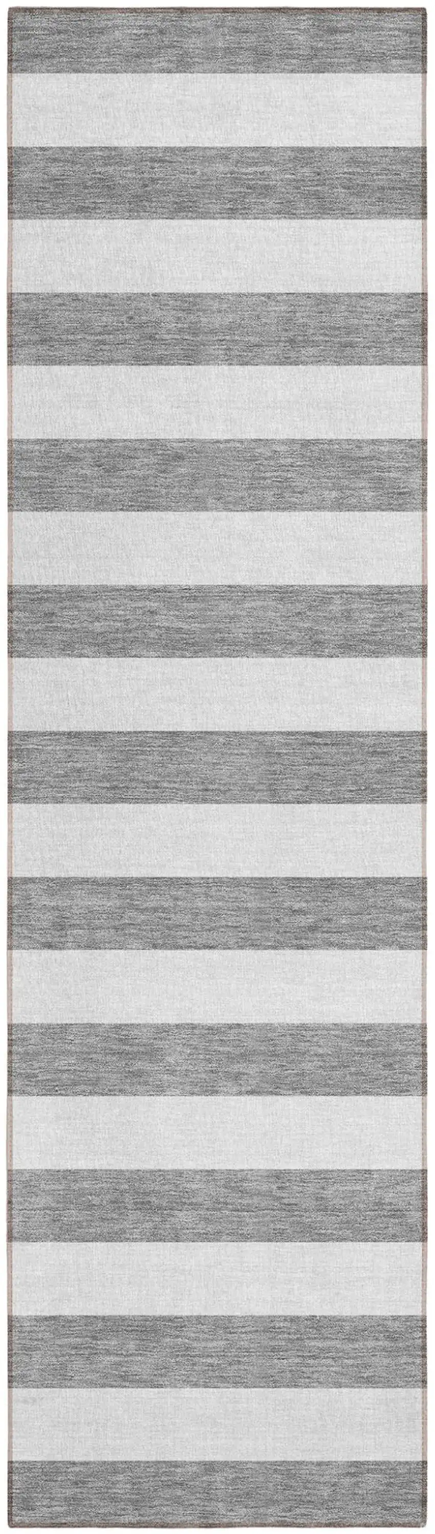Gray and White Striped Washable Non Skid Indoor Outdoor Runner Rug Photo 2