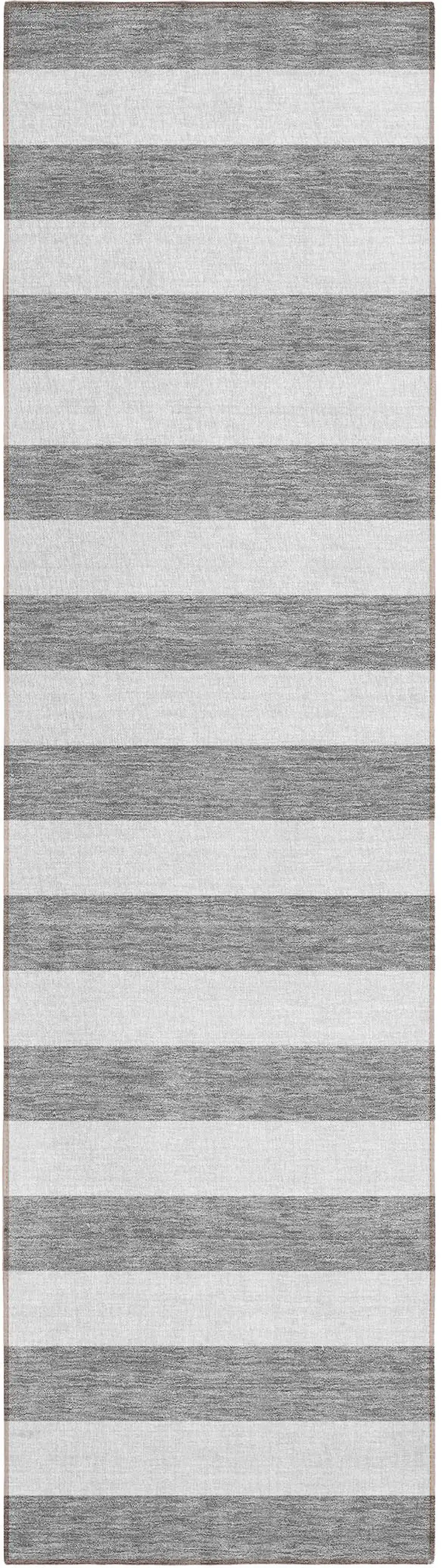 Gray and White Striped Washable Non Skid Indoor Outdoor Runner Rug Photo 2