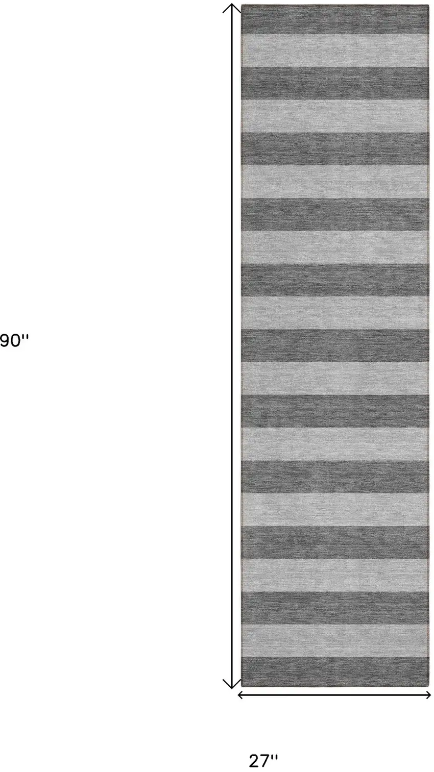 8' Runner Gray and White Striped Washable Non Skid Indoor Outdoor Runner Rug Photo 3
