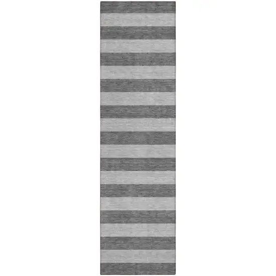 Gray and White Striped Washable Non Skid Indoor Outdoor Runner Rug Photo 2