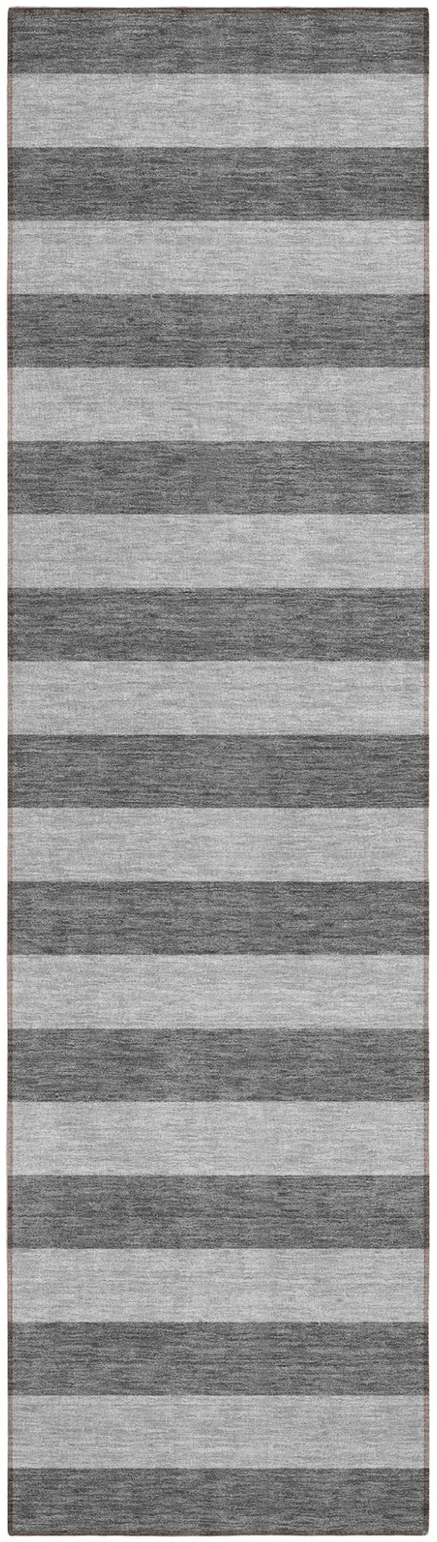Gray and White Striped Washable Non Skid Indoor Outdoor Runner Rug Photo 2