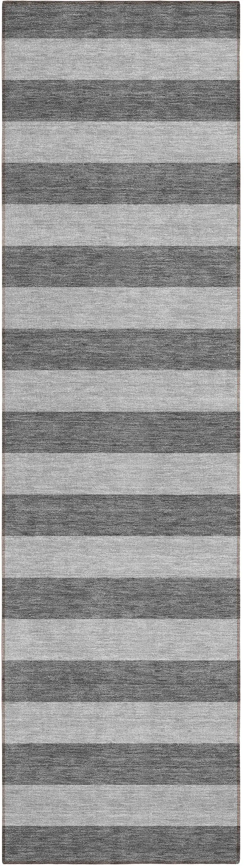 Gray and White Striped Washable Non Skid Indoor Outdoor Runner Rug Photo 2