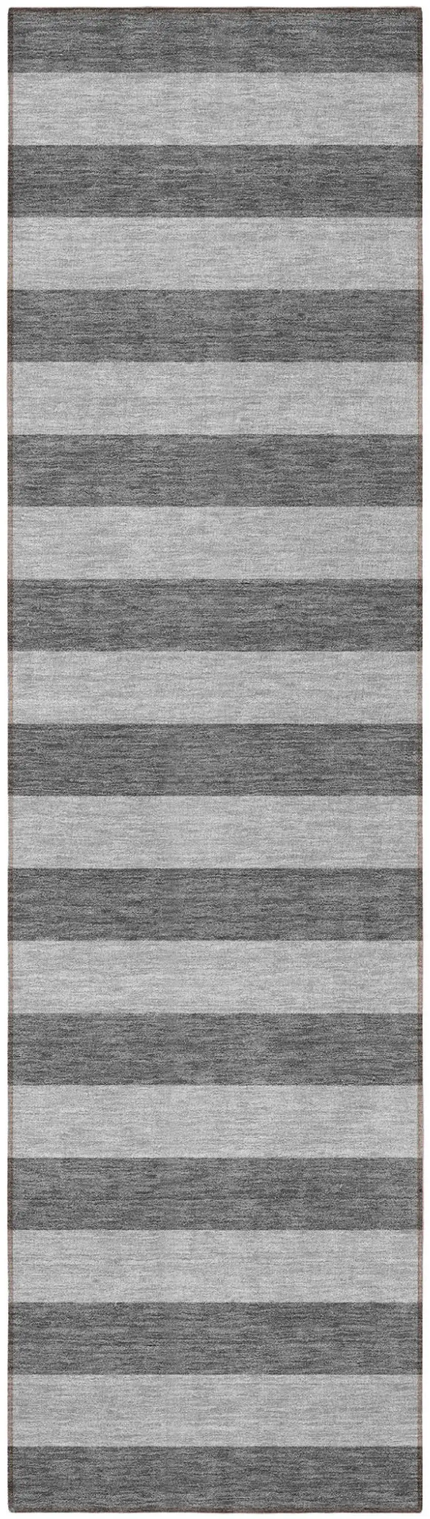 Gray and White Striped Washable Non Skid Indoor Outdoor Runner Rug Photo 5