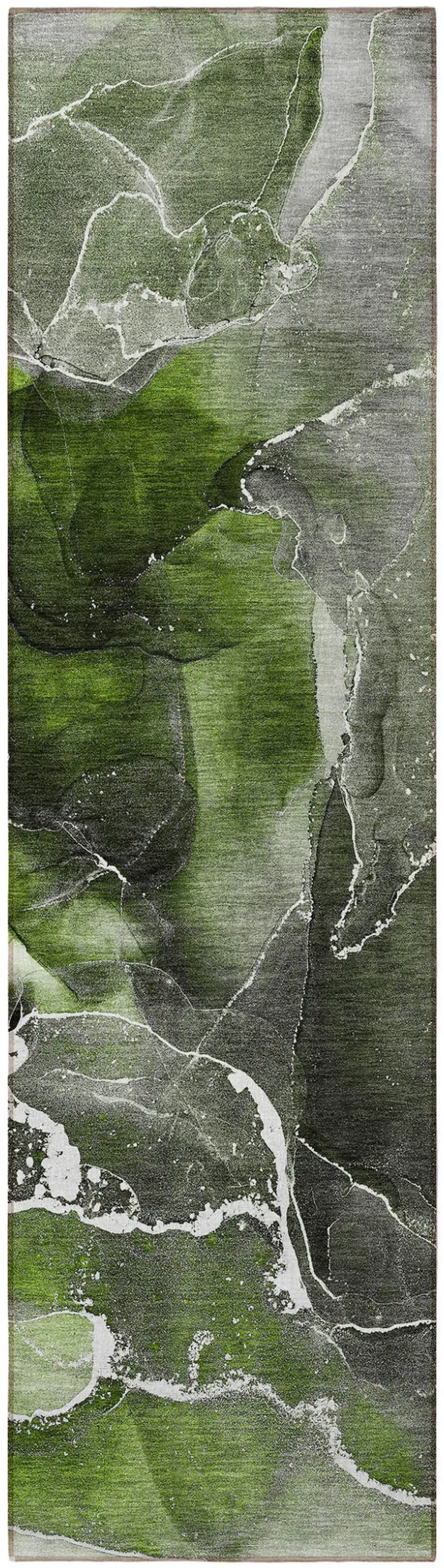 Green Abstract Washable Non Skid Indoor Outdoor Runner Rug Photo 5
