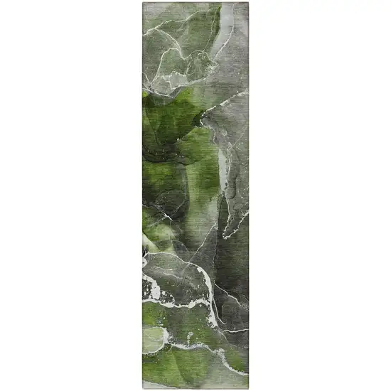 8' Runner Green Abstract Washable Non Skid Indoor Outdoor Runner Rug Photo 4