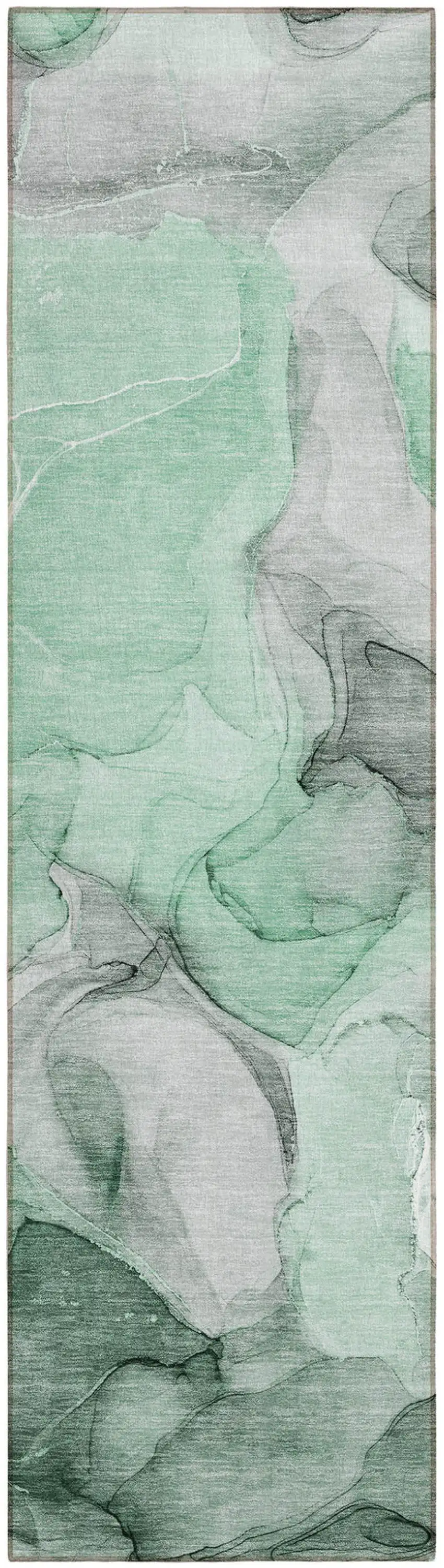 Green Abstract Washable Non Skid Indoor Outdoor Runner Rug Photo 2