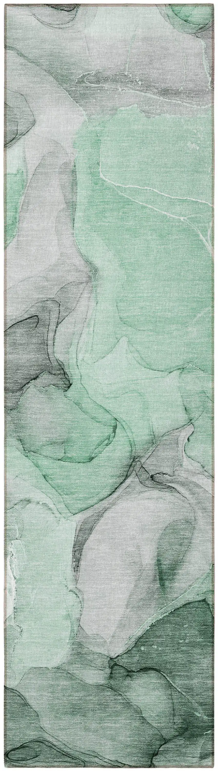 Green Abstract Washable Non Skid Indoor Outdoor Runner Rug Photo 4