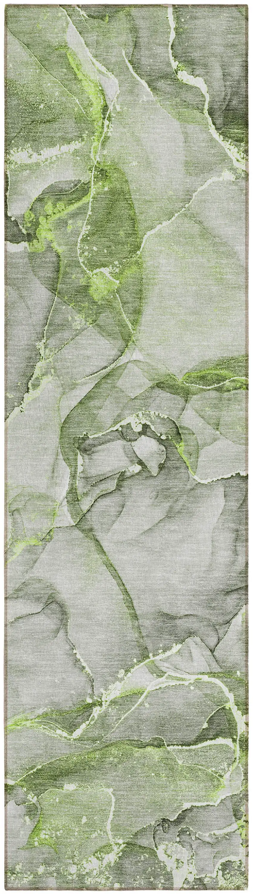 Green Abstract Washable Non Skid Indoor Outdoor Runner Rug Photo 2