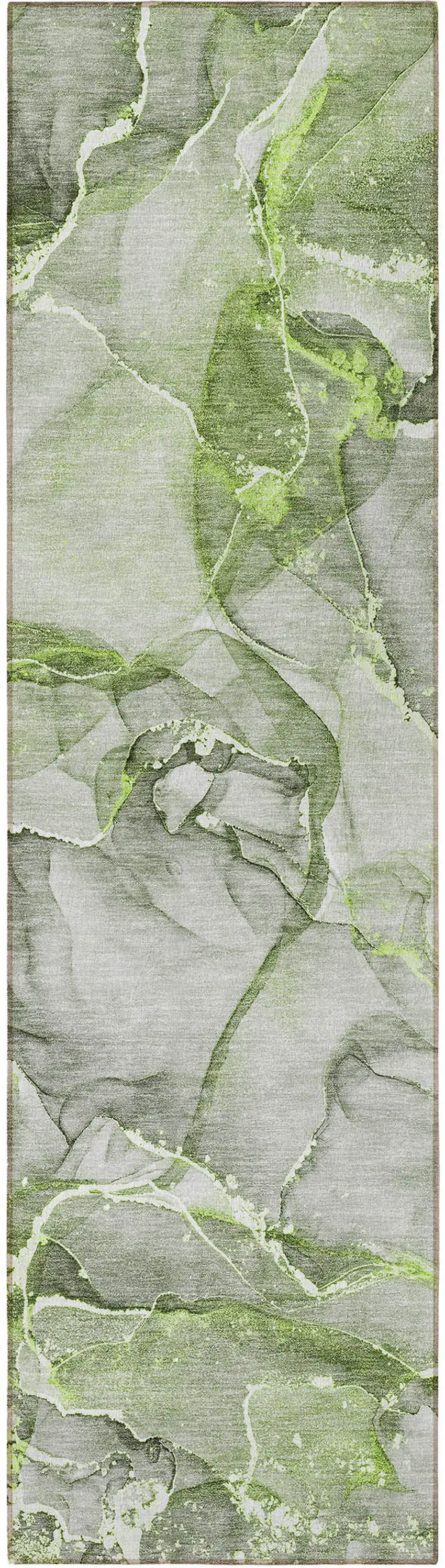 8' Runner Green Abstract Washable Non Skid Indoor Outdoor Runner Rug Photo 4