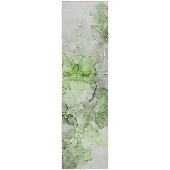 Green Abstract Washable Non Skid Indoor Outdoor Runner Rug Photo 2