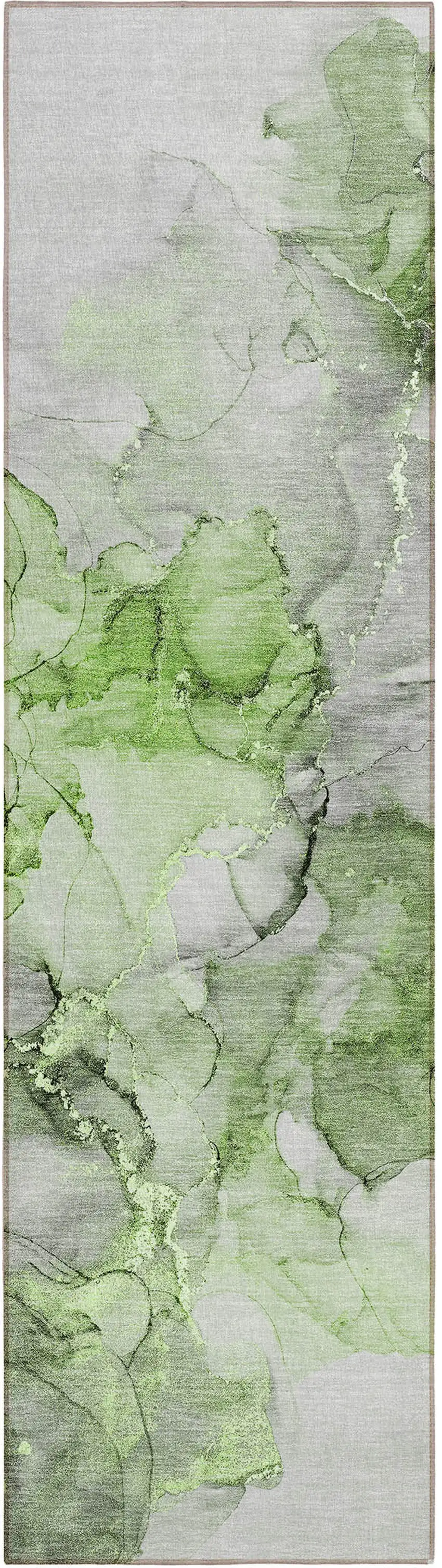 Green Abstract Washable Non Skid Indoor Outdoor Runner Rug Photo 2