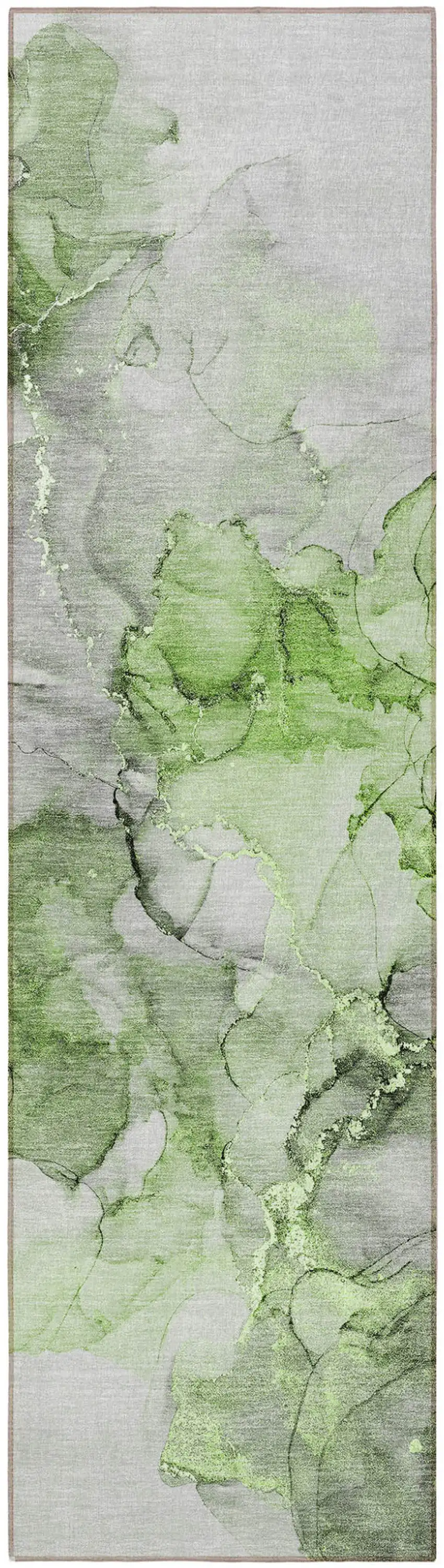 8' Runner Green Abstract Washable Non Skid Indoor Outdoor Runner Rug Photo 5