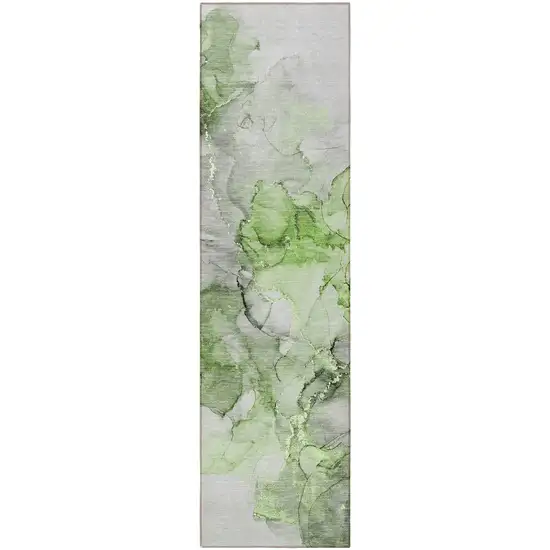 Green Abstract Washable Non Skid Indoor Outdoor Runner Rug Photo 4