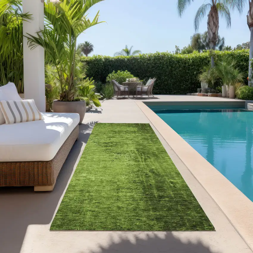 8' Runner Green Abstract Washable Non Skid Indoor Outdoor Runner Rug Photo 8